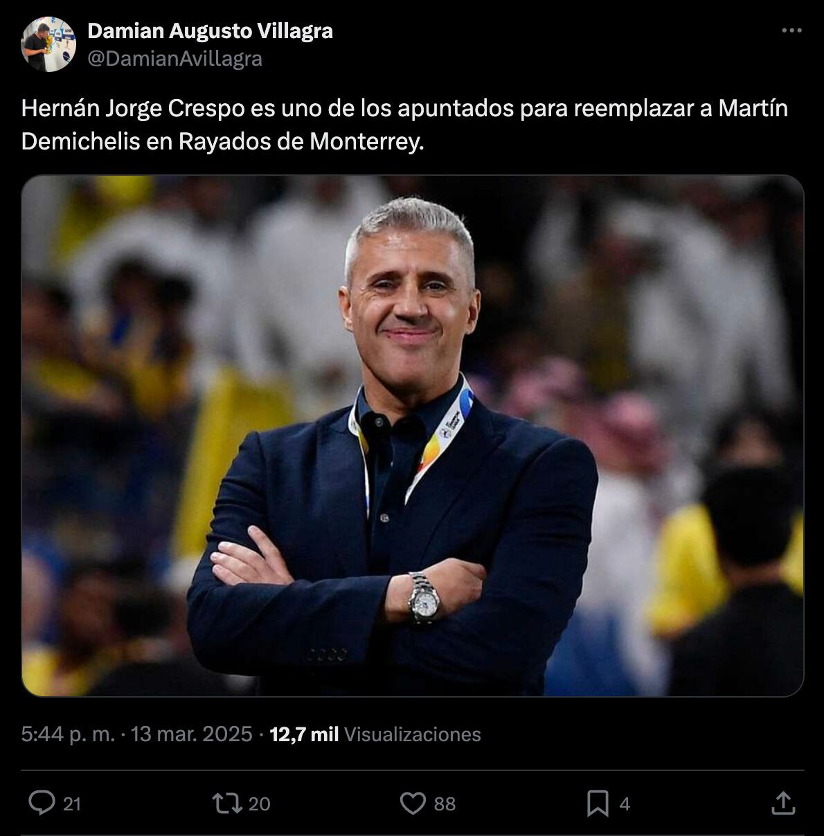 Hernán Jorge Crespo, candidato para dirigir a Rayados