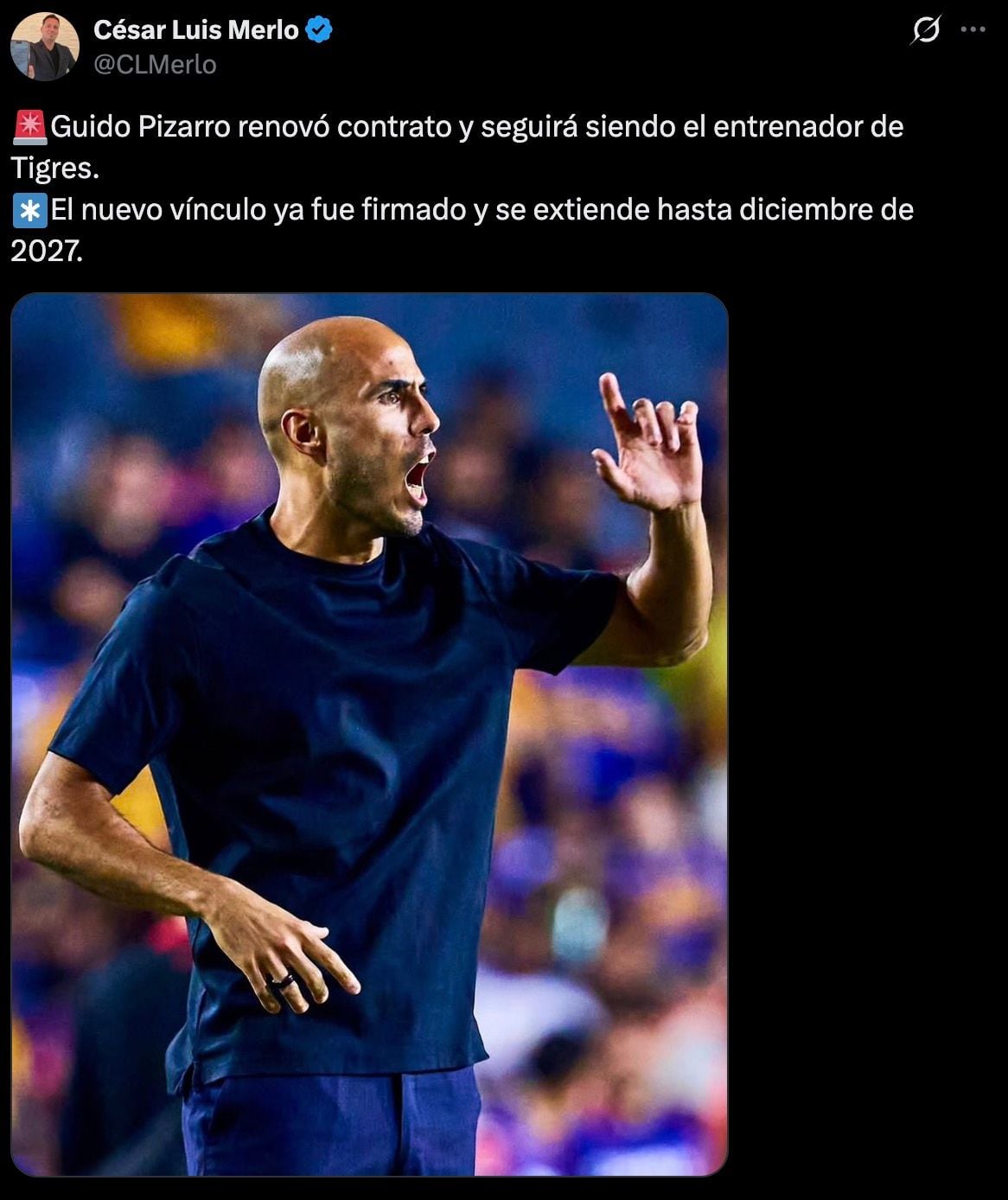 Seguirá al mando de Tigres: Guido Pizarro renueva contrato hasta 2027.