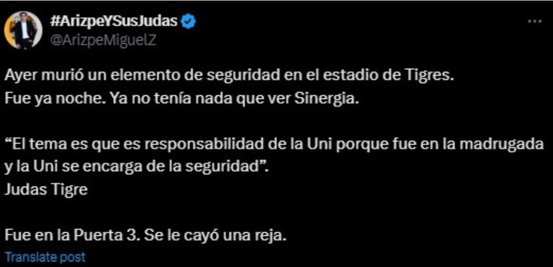 Club Tigres: Reportan muerte de elemento de seguridad en el Estadio Universitario.