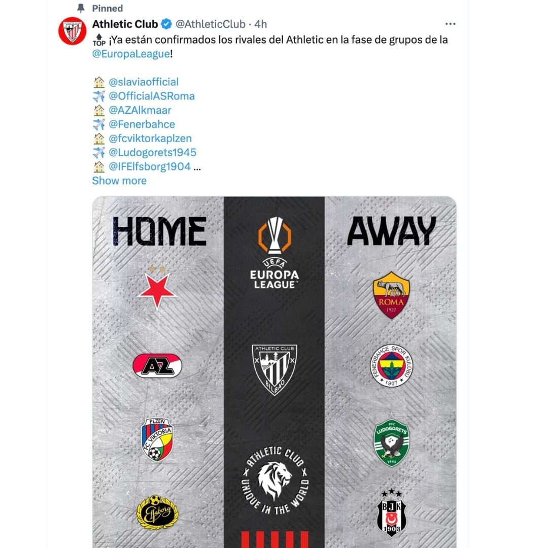 Los rivales del Athletic Club de Alex Padilla en la Europa League 2024-25.