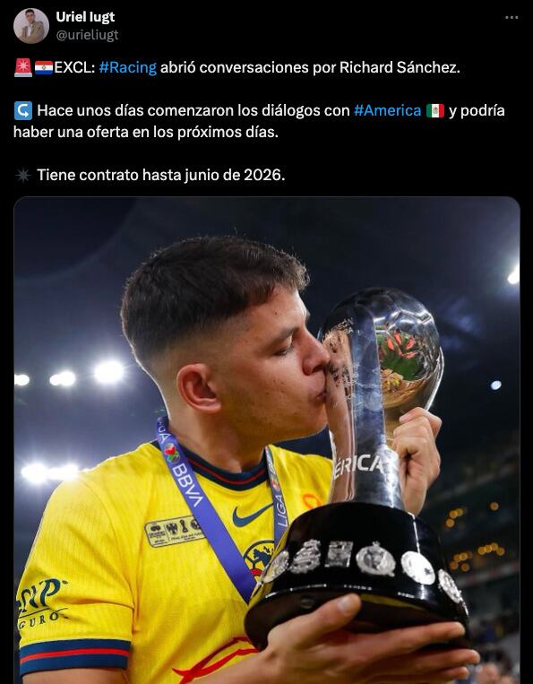 Racing se interesa en Richard Sánchez del América