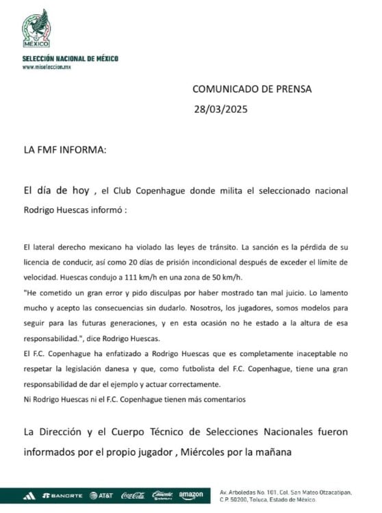 Comunicado Selección Mexicana
