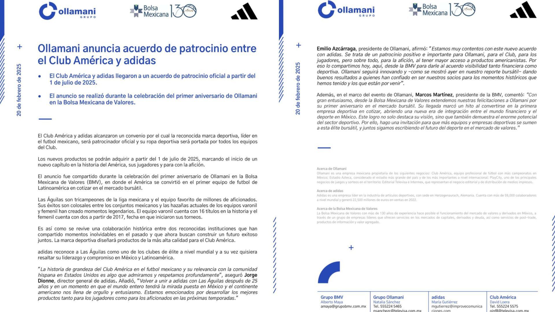 Comunicado: Alianza de América y Adidas