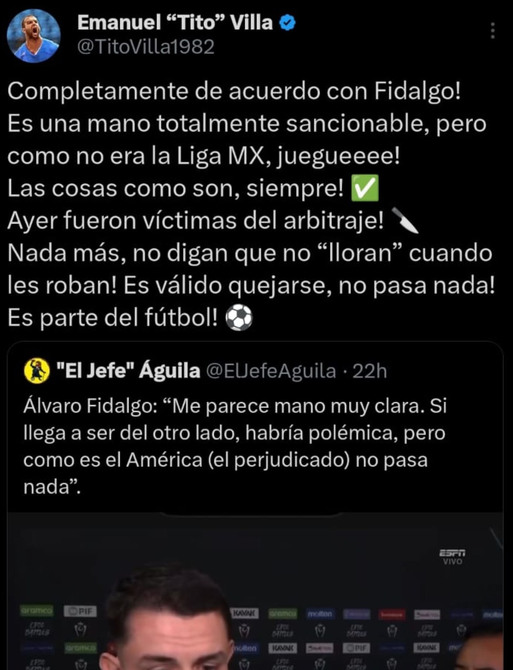 Mensaje de Tito Villa en X.