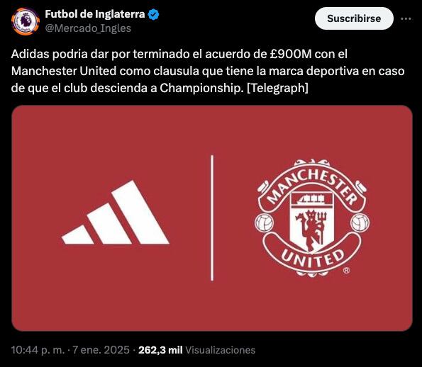 Manchester United perdería millones de Adidas si se va a Segunda División