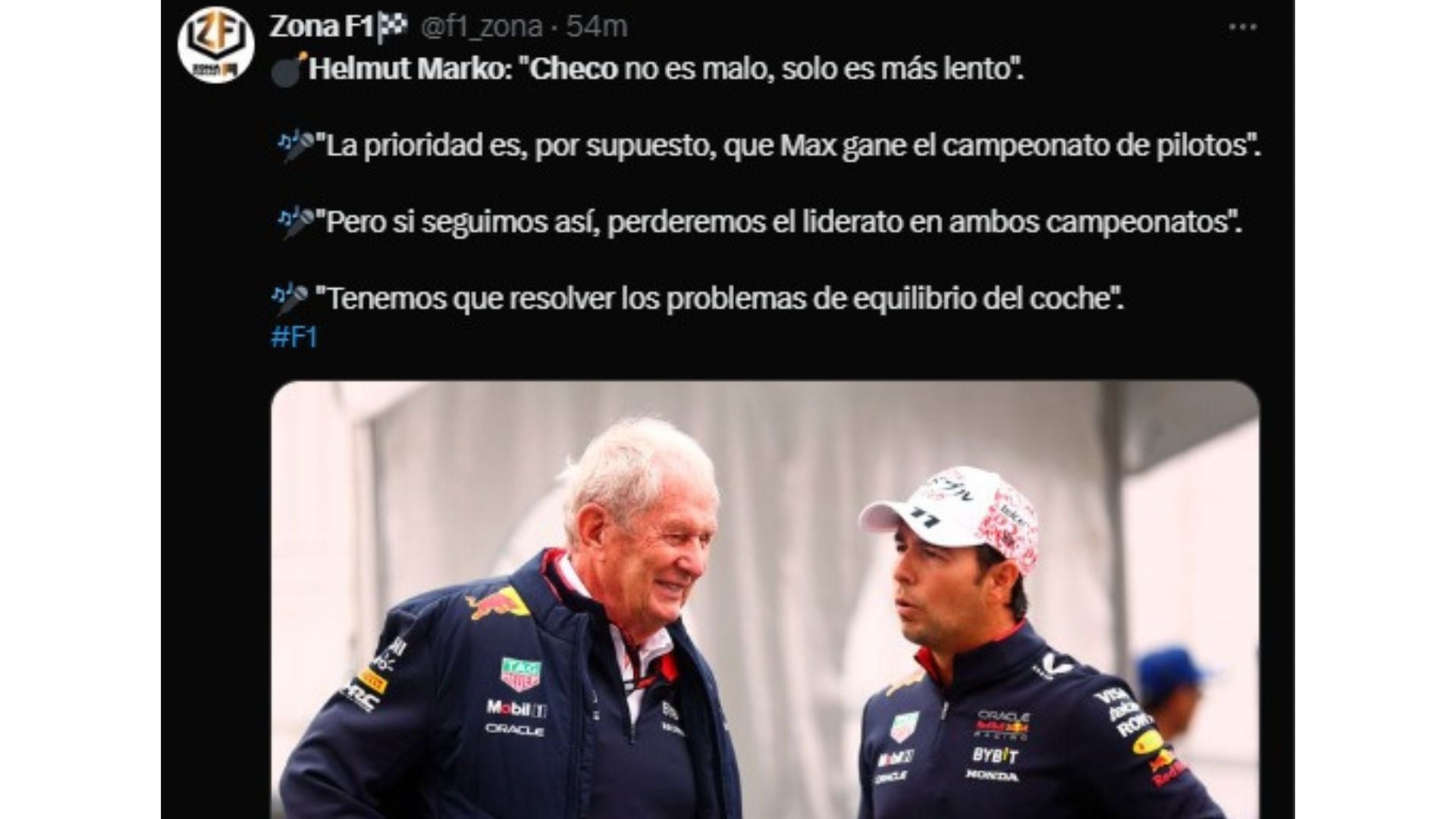 Checo Pérez recibe nueva pedrada de Helmut Marko.