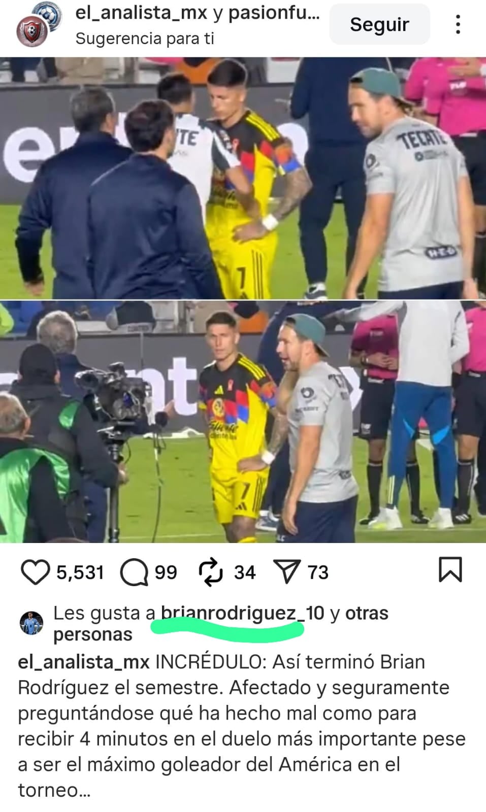 ¿Problemas en el vestidor del América? La polémica publicación a la que Brian Rodríguez le dio like.