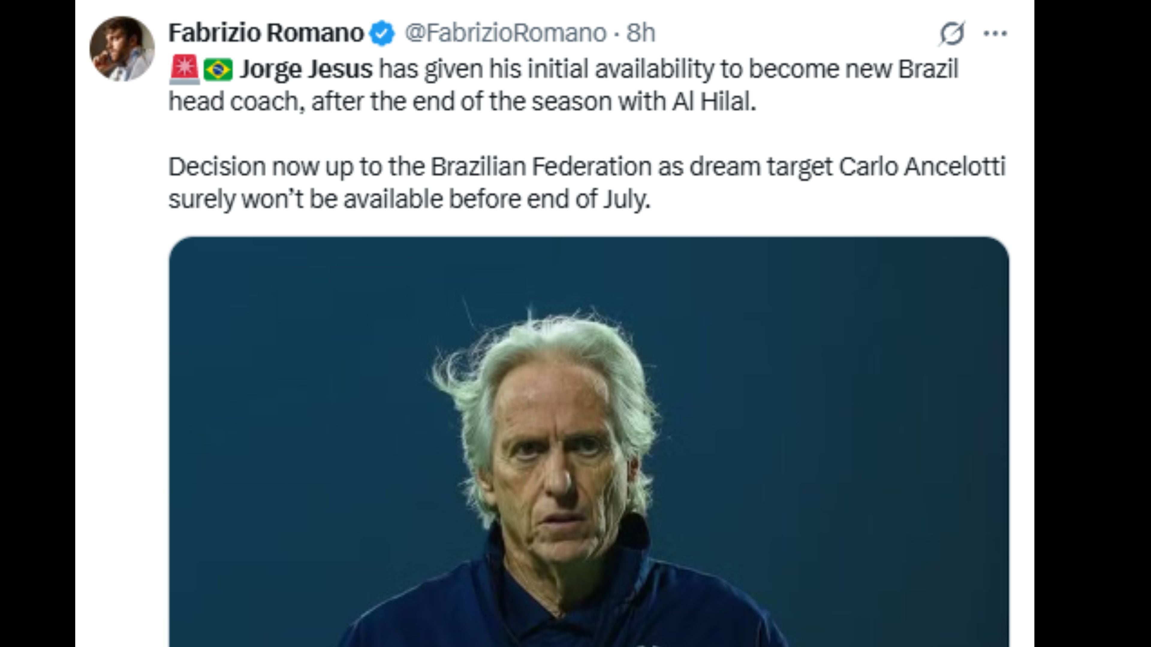 Jorge Jesus, disponible para dirigir a Brasil.