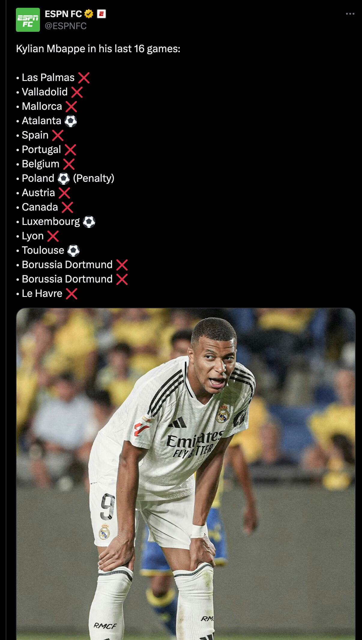 Últimos partidos de Kylian Mbappé.