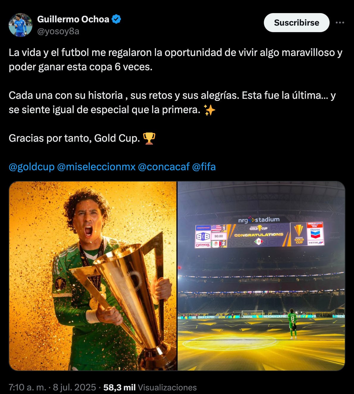 Memo Ochoa anuncia que no volverá a jugar la Copa Oro con la Selección Mexicana