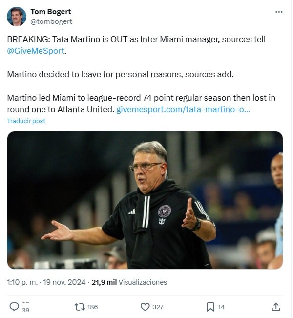 Tata Martino deja al Inter de Miami