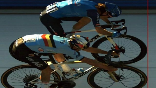 Fotofinish. Campeonato Europeo. Remco Evenepoel y Giulio Ciccone en la meta