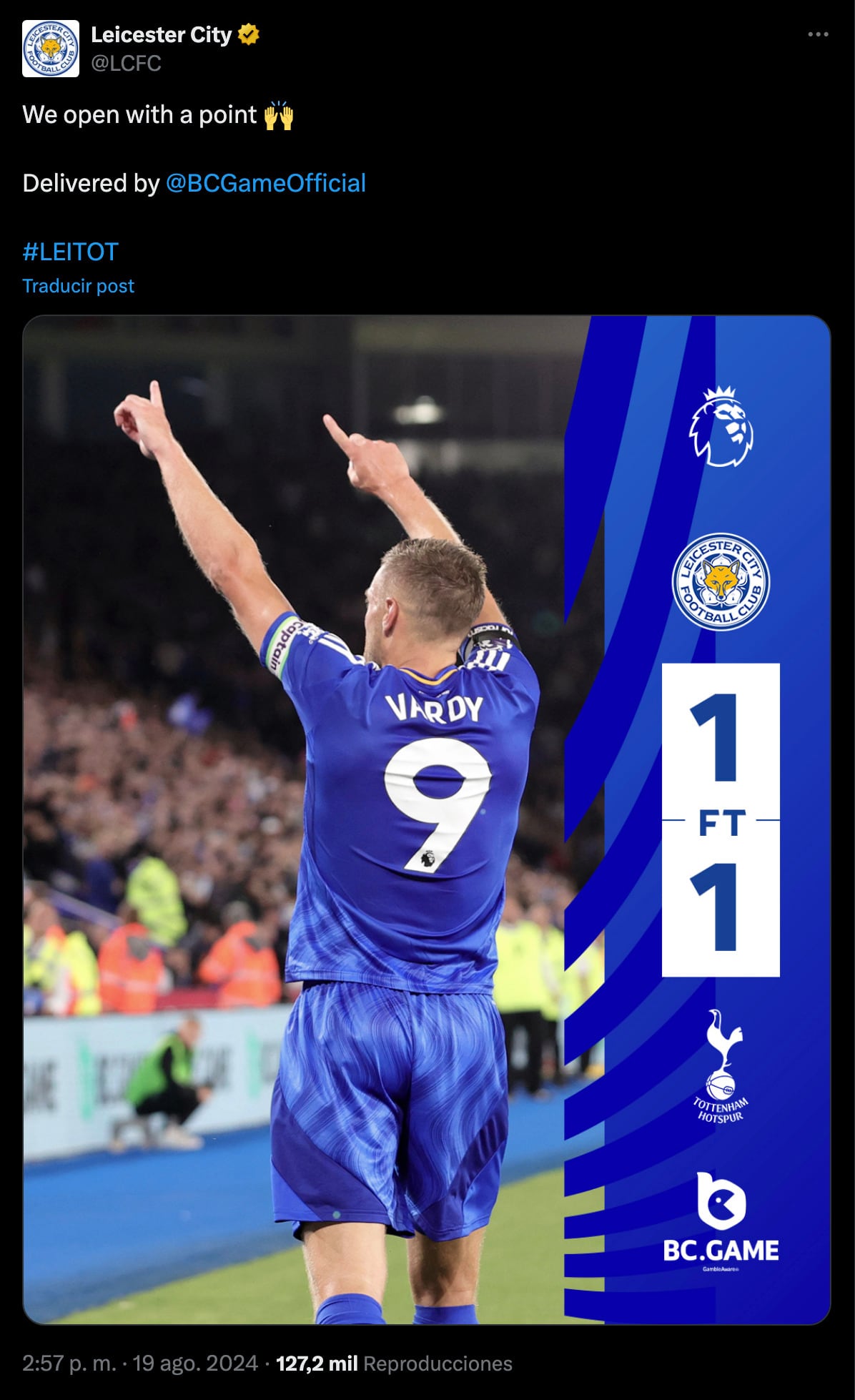 Leicester y Tottenham empatan en la jornada 1.