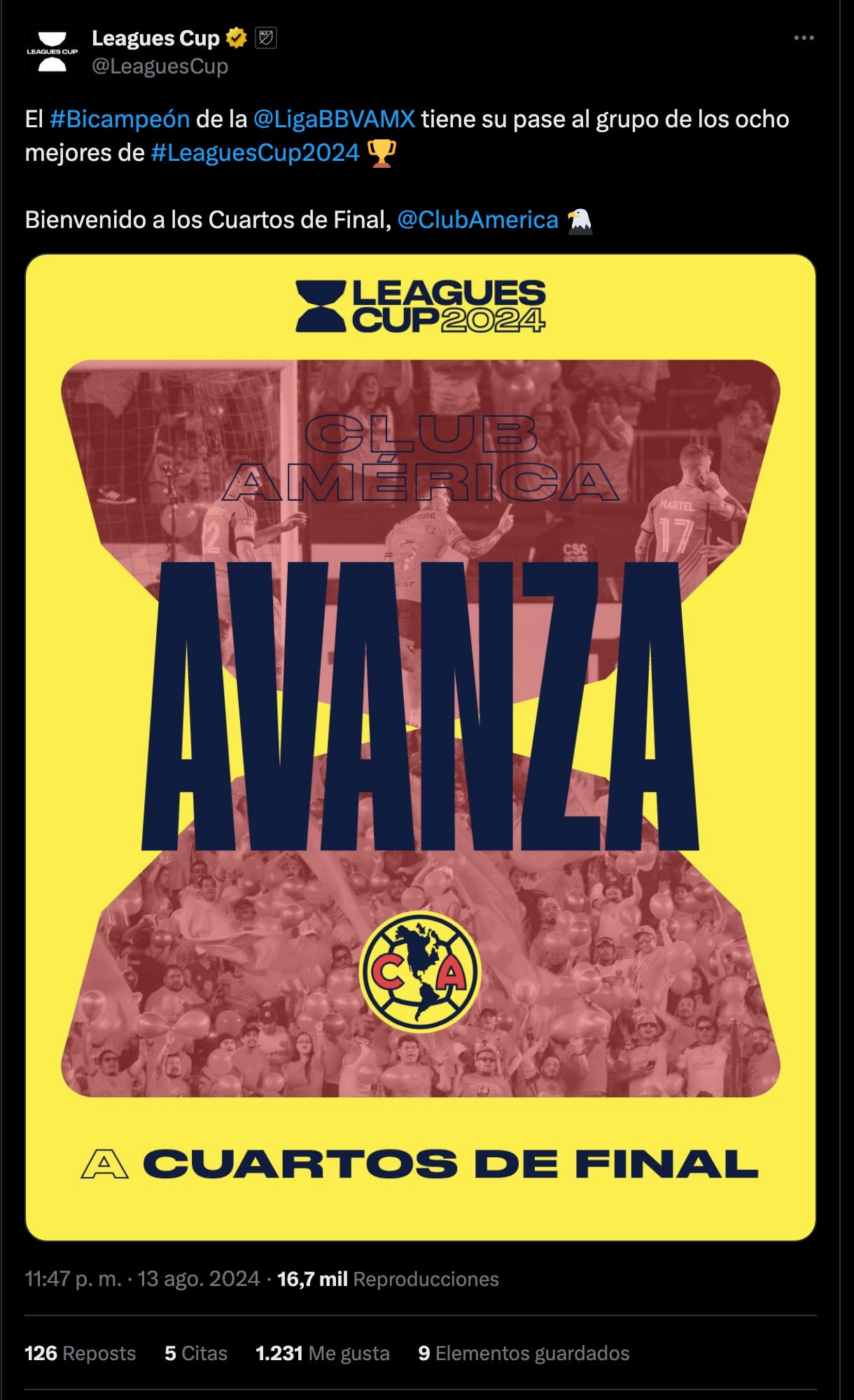 América avanza a cuartos de final de la Leagues Cup.