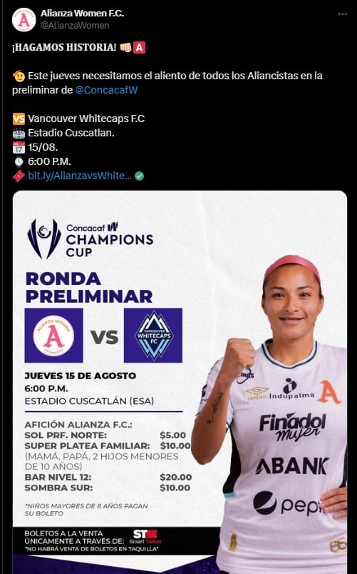 Alianza Women FC disputará ronda preliminar de la Concacaf W Champions Cup.