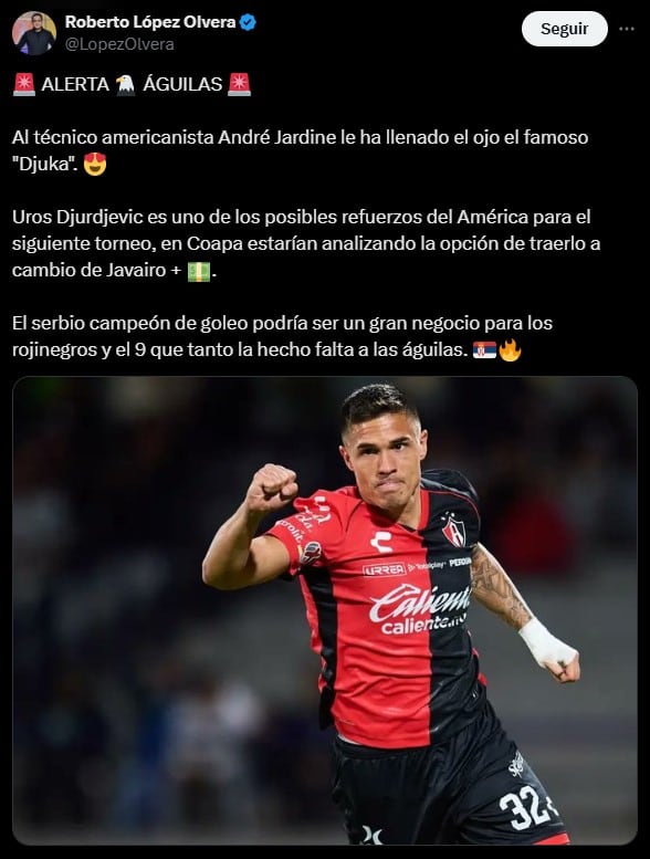 Club América estaría tras los pasos de Uros Djurdjevic